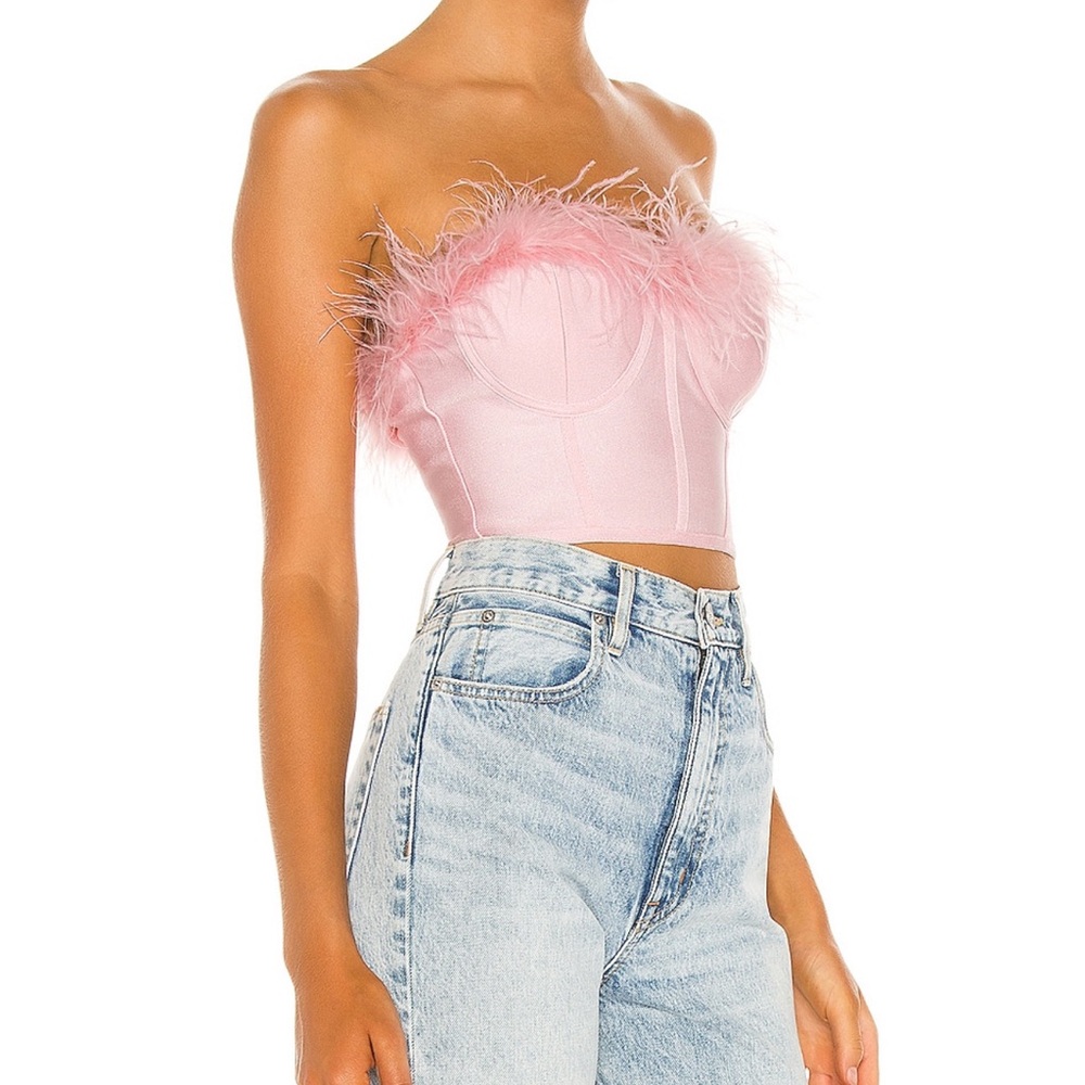 NWT Superdown Ramona Feather Trim Bustier Top in Blush Pink
